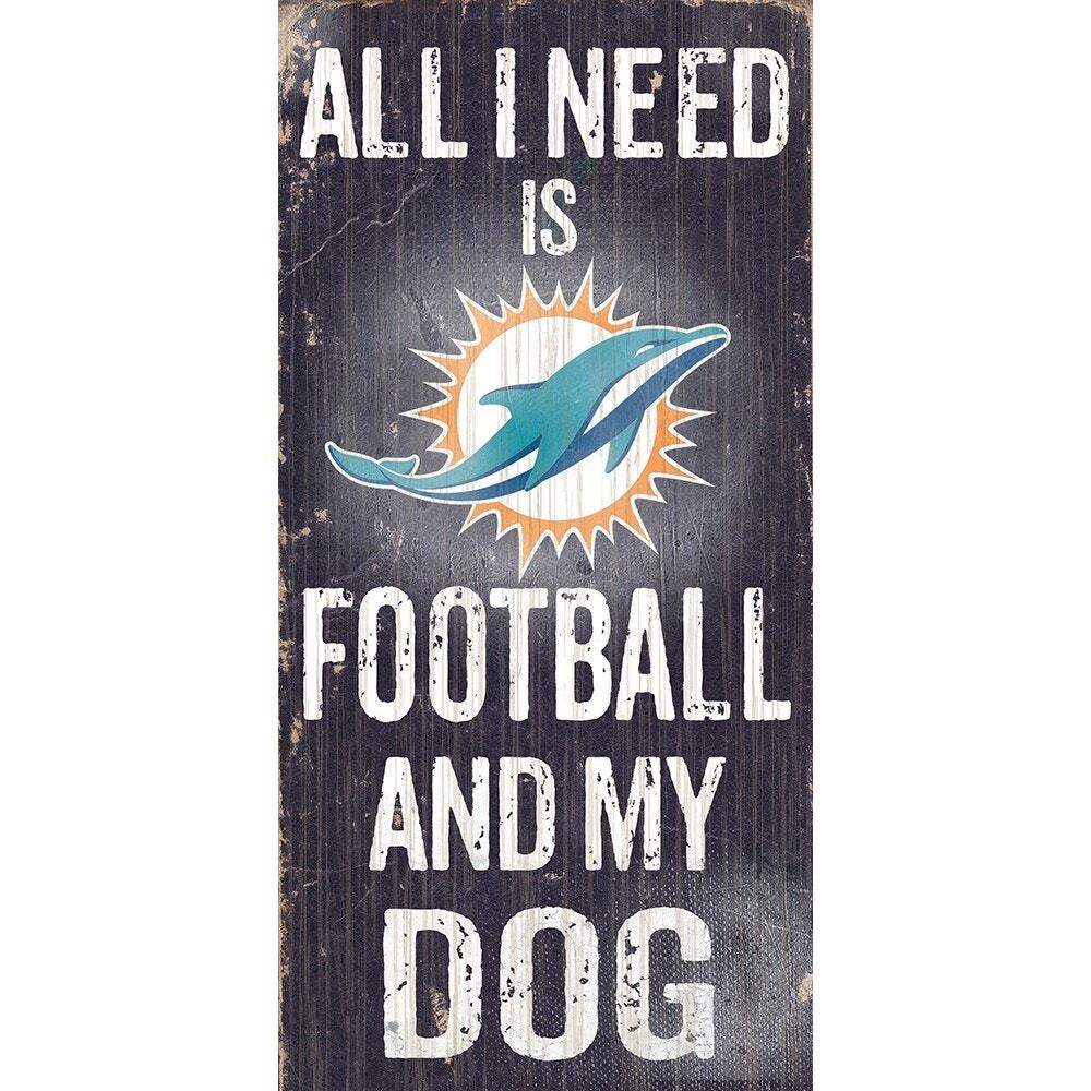 Miami Dolphins Football and My Dog Wooden Sign NFL Pet Black Wall New Retro